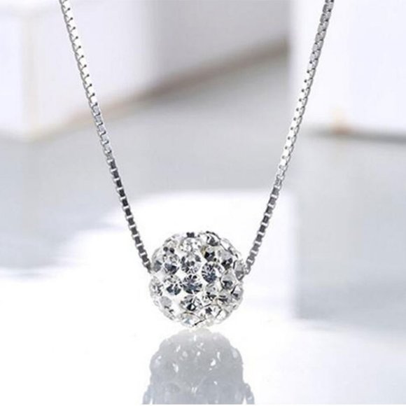 NEW 925 Sterling Silver Diamond Ball Necklace - Picture 3 of 7